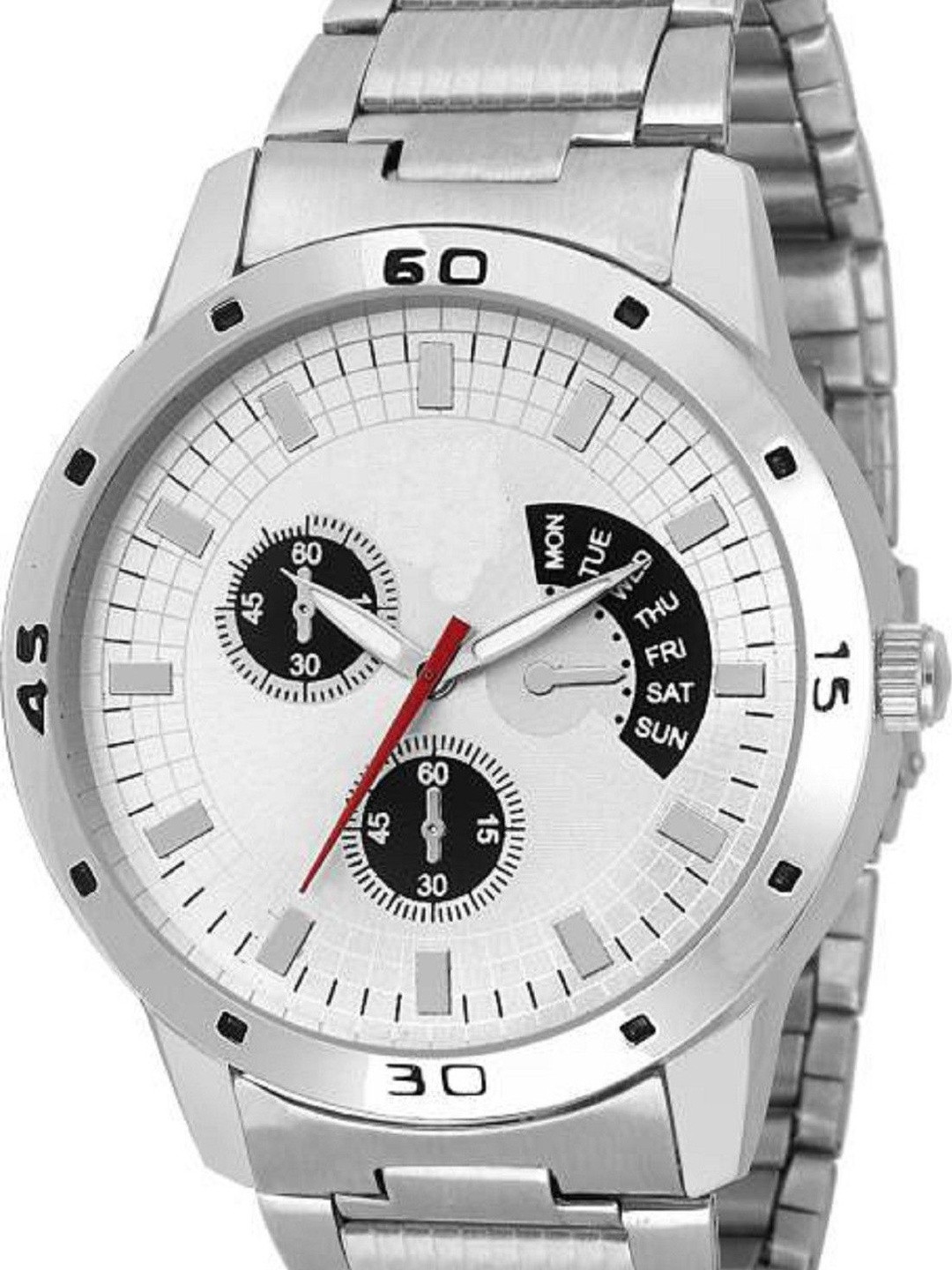 Miss Perfect Unisex Dial & Stainless Steel Bracelet Style Straps Analogue Date Aperture Watch D1008