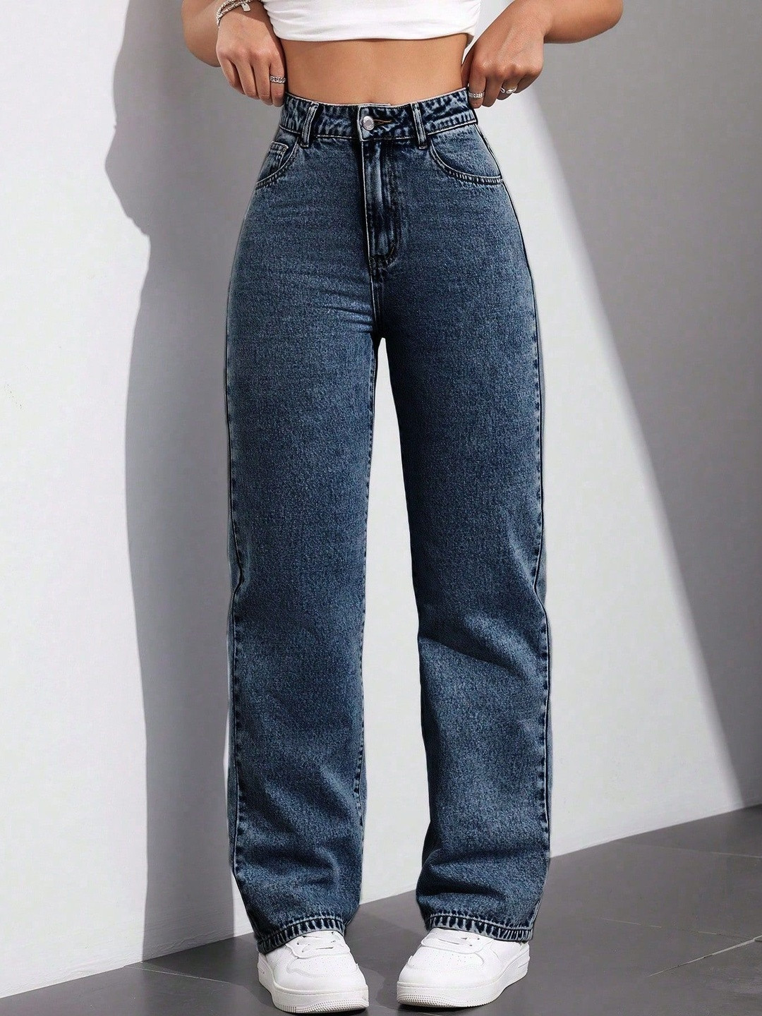 MERCEL Women Original Wide Leg High-Rise Acid Wash Stretchable Jeans