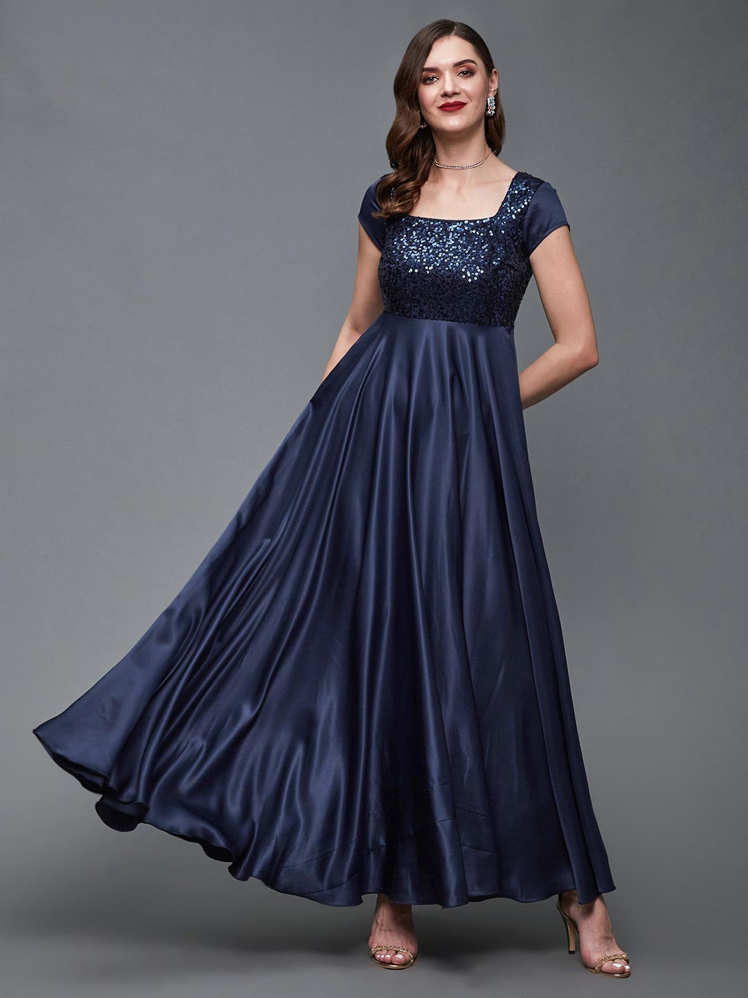 Miss Chase Square Neck Sequined Detail Maxi Dress