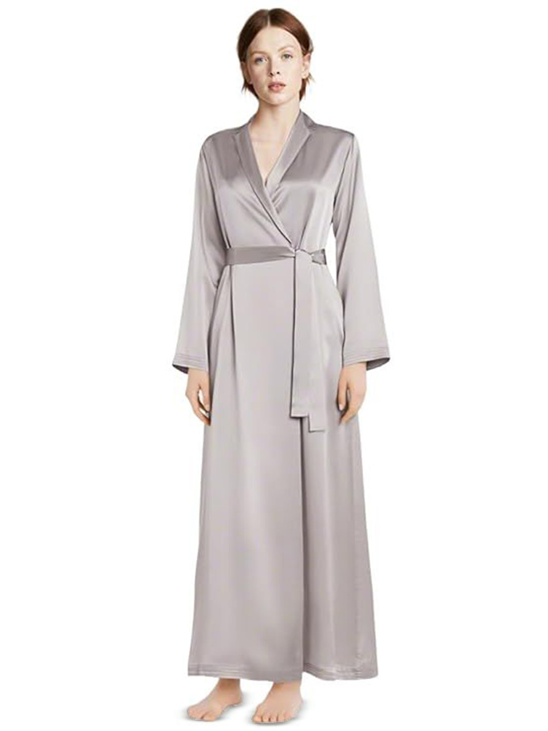 Bella Babe by SK V Neck Satin Long Robe