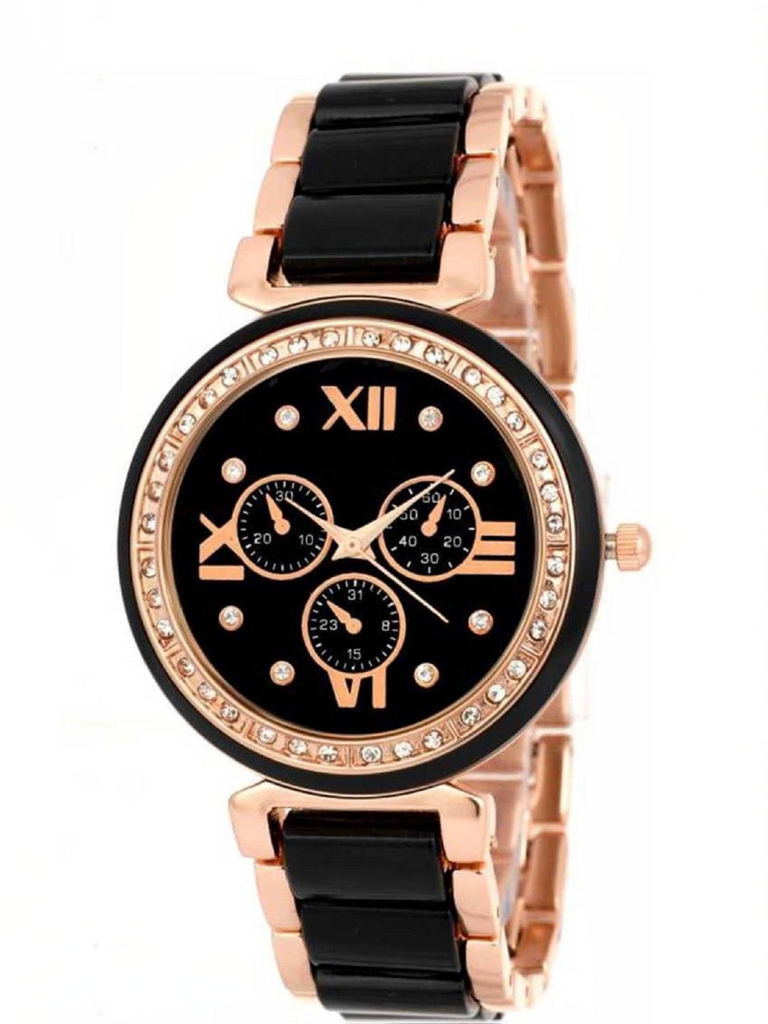 Miss Perfect Unisex Embellished Dial & Stainless Steel Bracelet Style Straps Analogue Watch PayM113