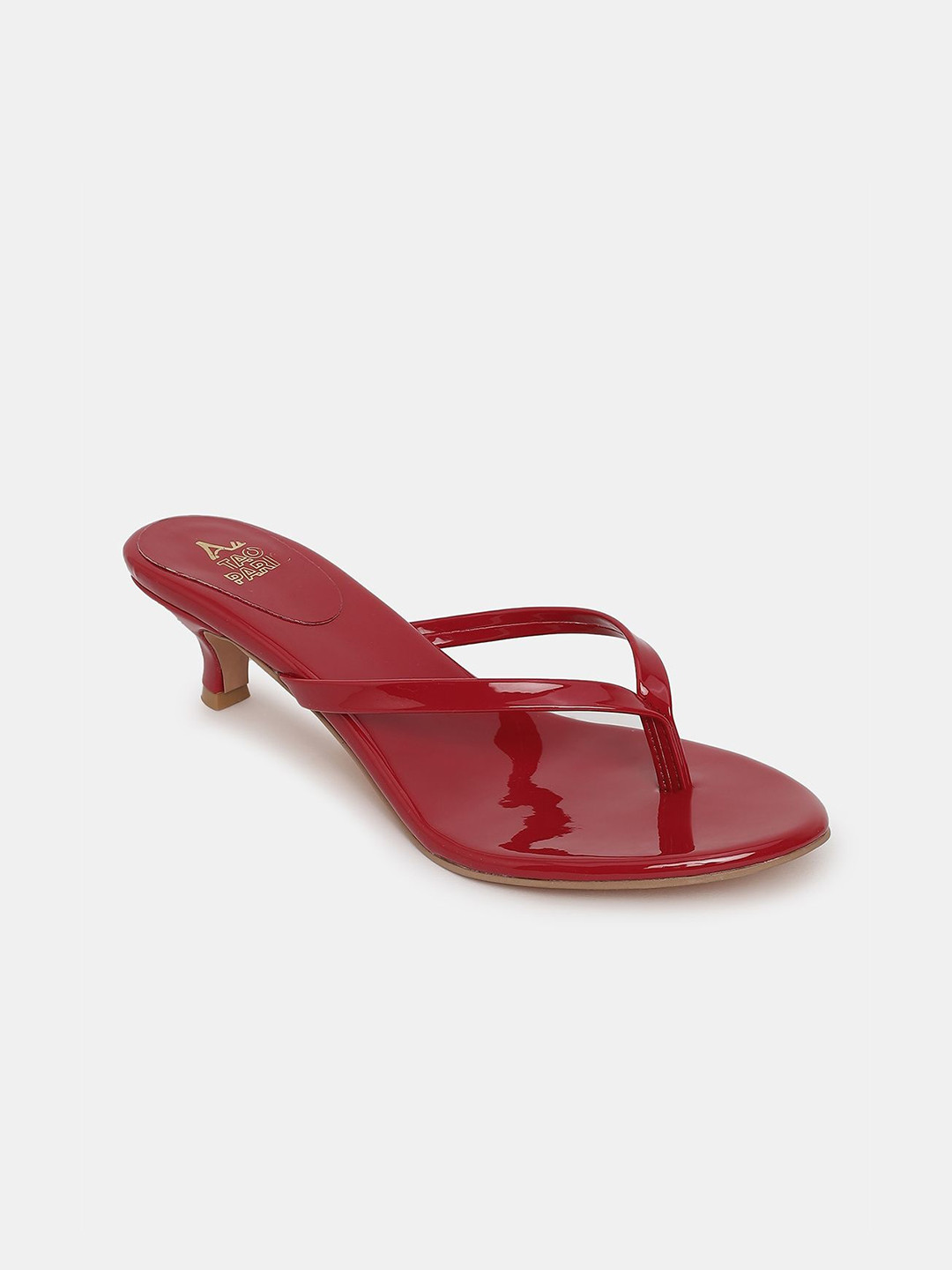 Tao Paris Women Red Open Toe PU Slip On Kitten Heels