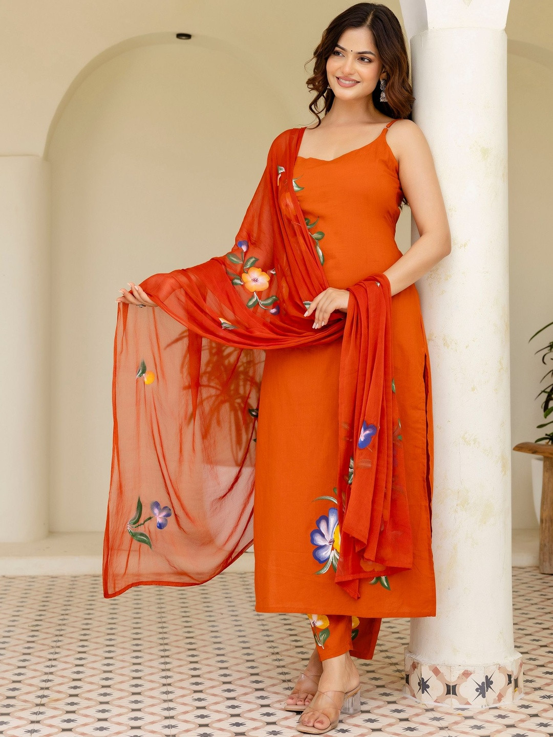 Colorvibes Women Floral Printed Regular Pure Cotton Kurta with Trousers & With Dupatta