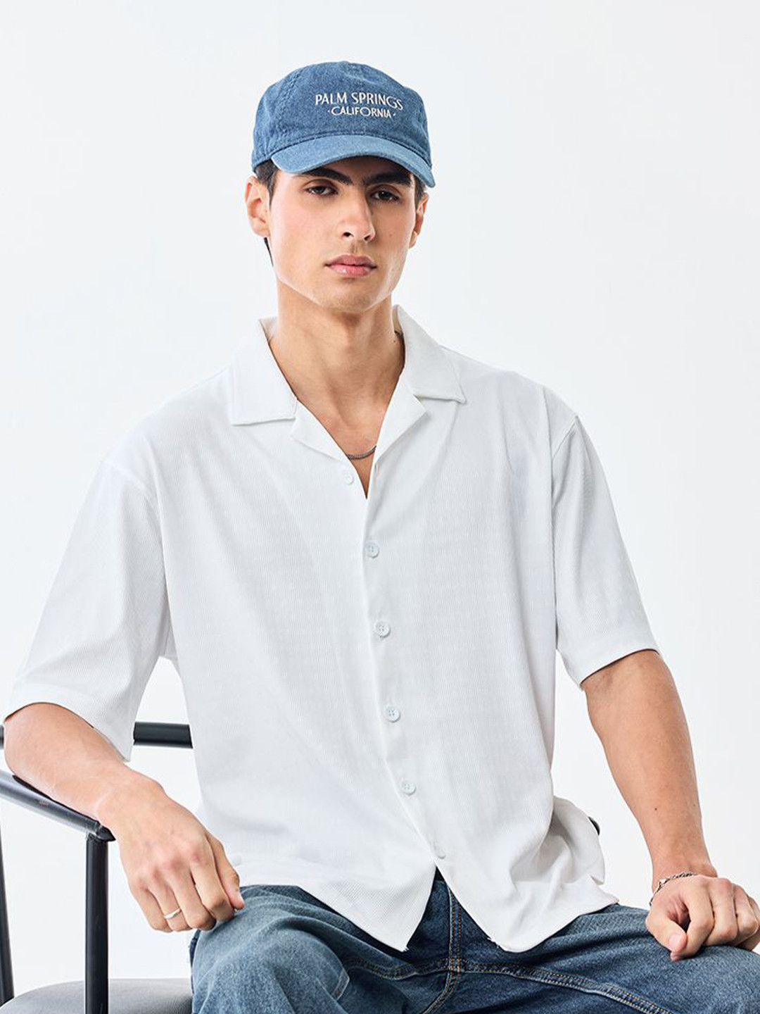 Snitch Textured Polyester Short Sleeves Boxy Fit Shirt