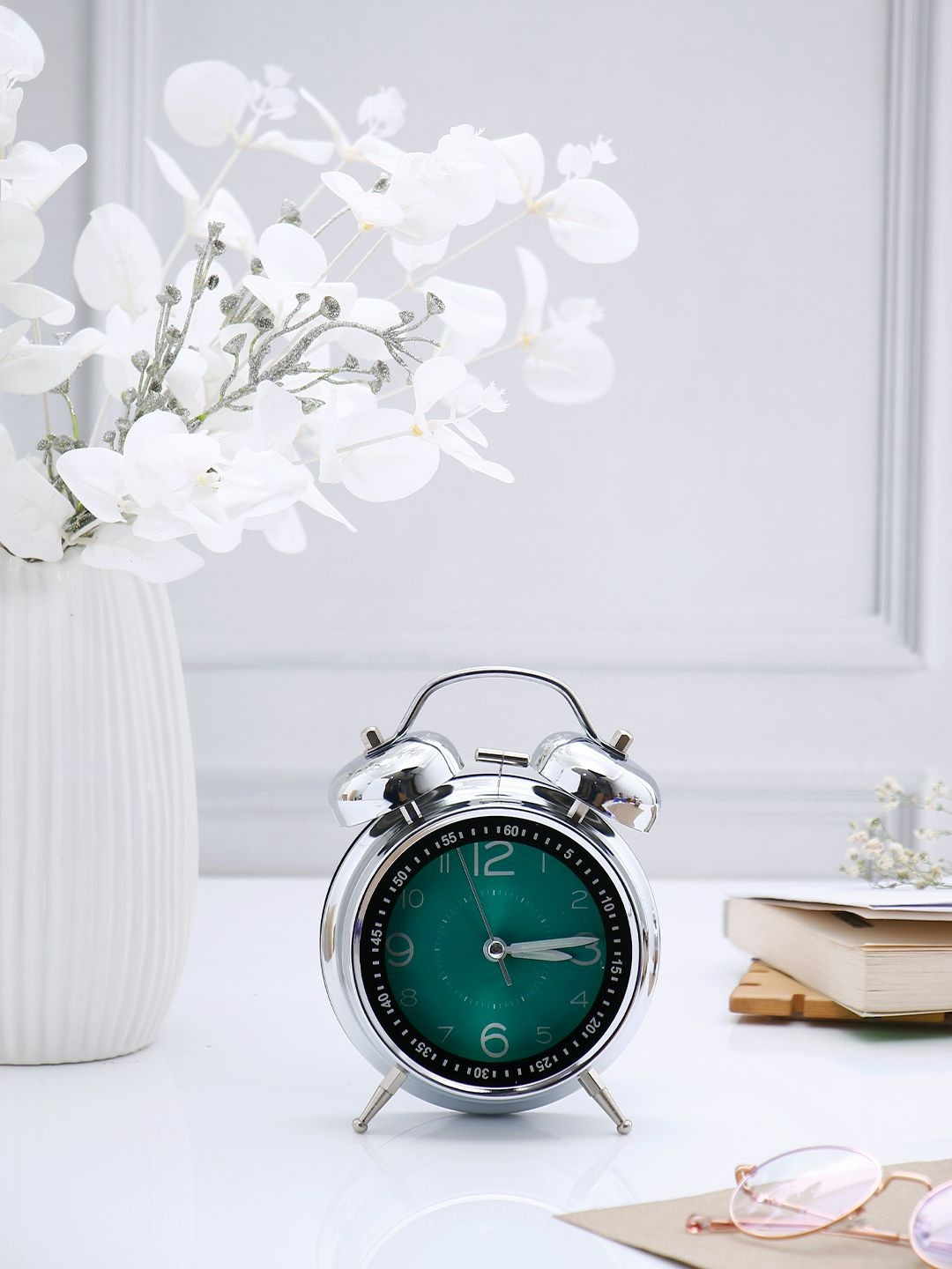 Archies Silver-Toned & Teal Twin Bell Alarm Clock