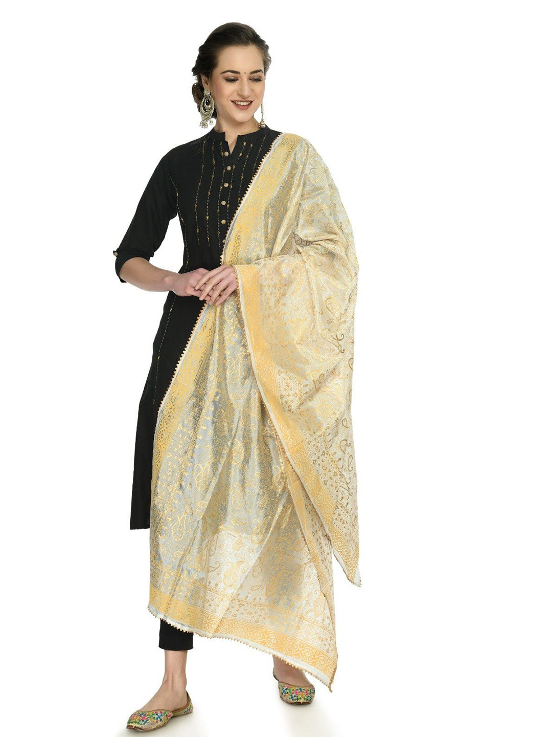 A R SILK DUPATTA HUB Woven Design Block Print Dupatta