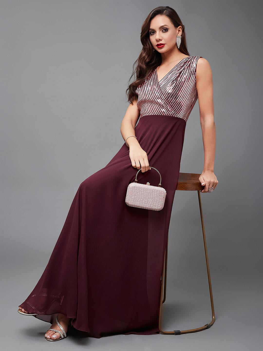 Miss Chase Women Embroidered Georgette Maxi Dress MCSS24D16