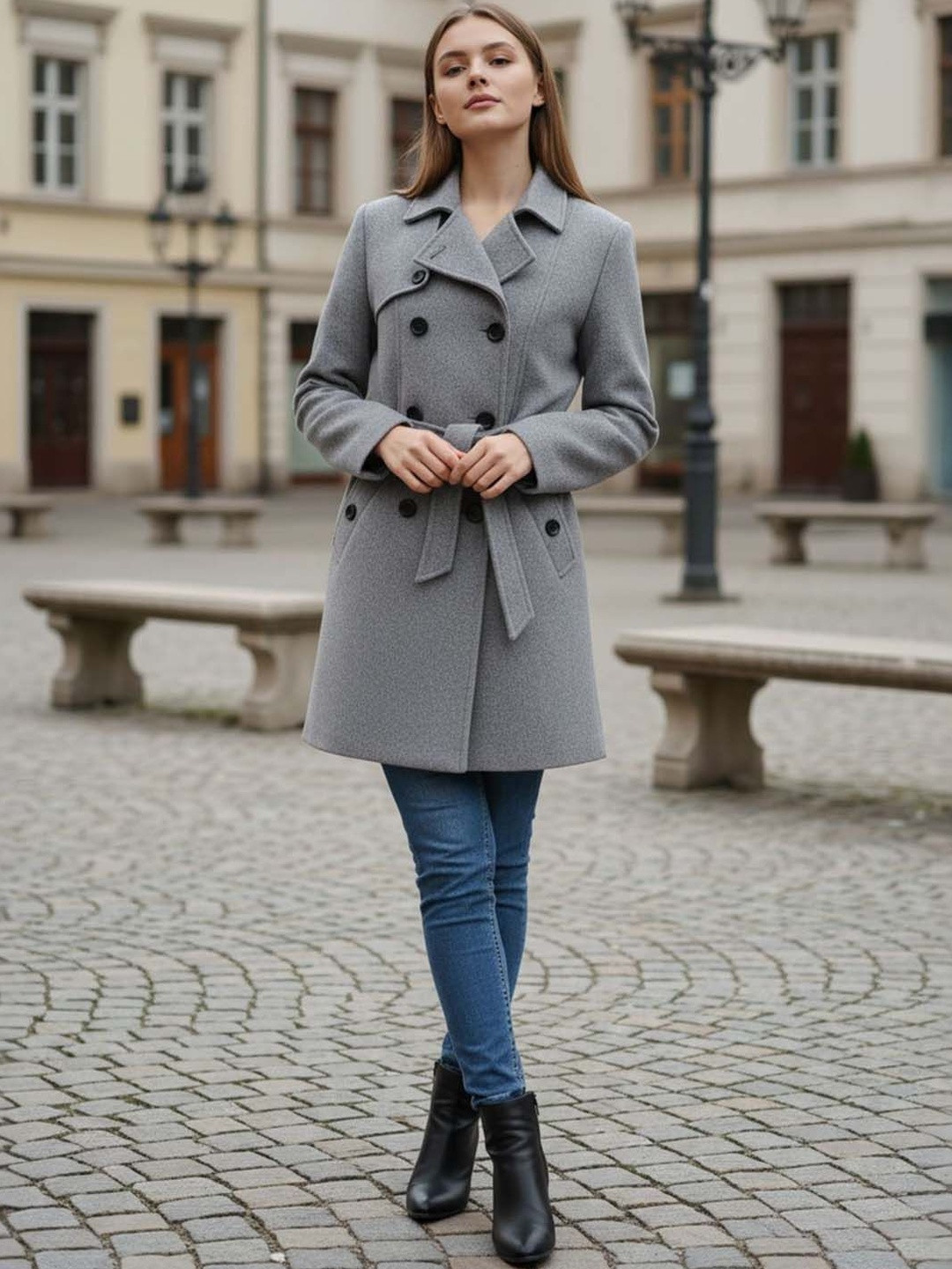 Excent Womens Winter Double-Breasted Notched Lapel Long Sleeves Warm Jackets Overcoat