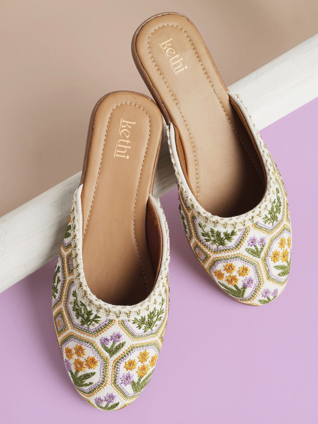 Kethi Fashion Women Embellished Mules with Embroidered Flats