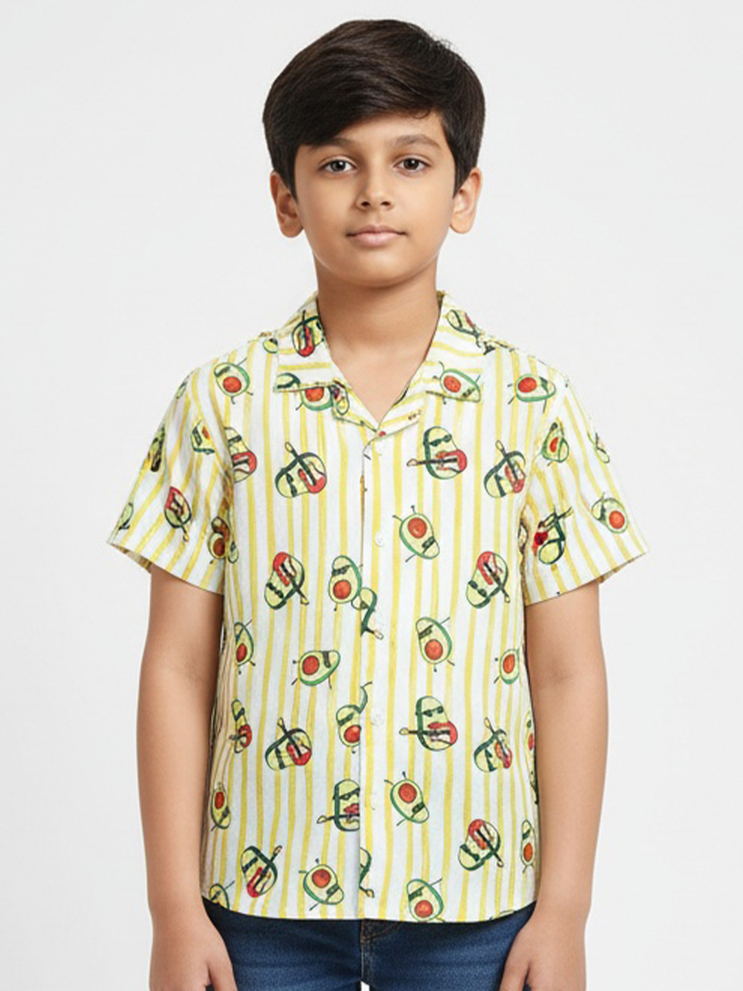 The Lion and The Fish Boys Relaxed Fit Spread Collar Floral Printed Opaque Shirt