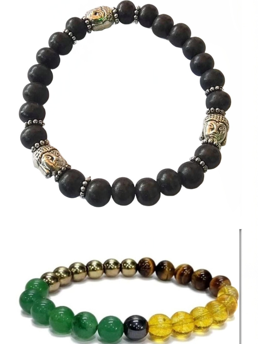 CONTEX MEDIA Set of 2 Citrine Stones Studded Elasticated Bracelets