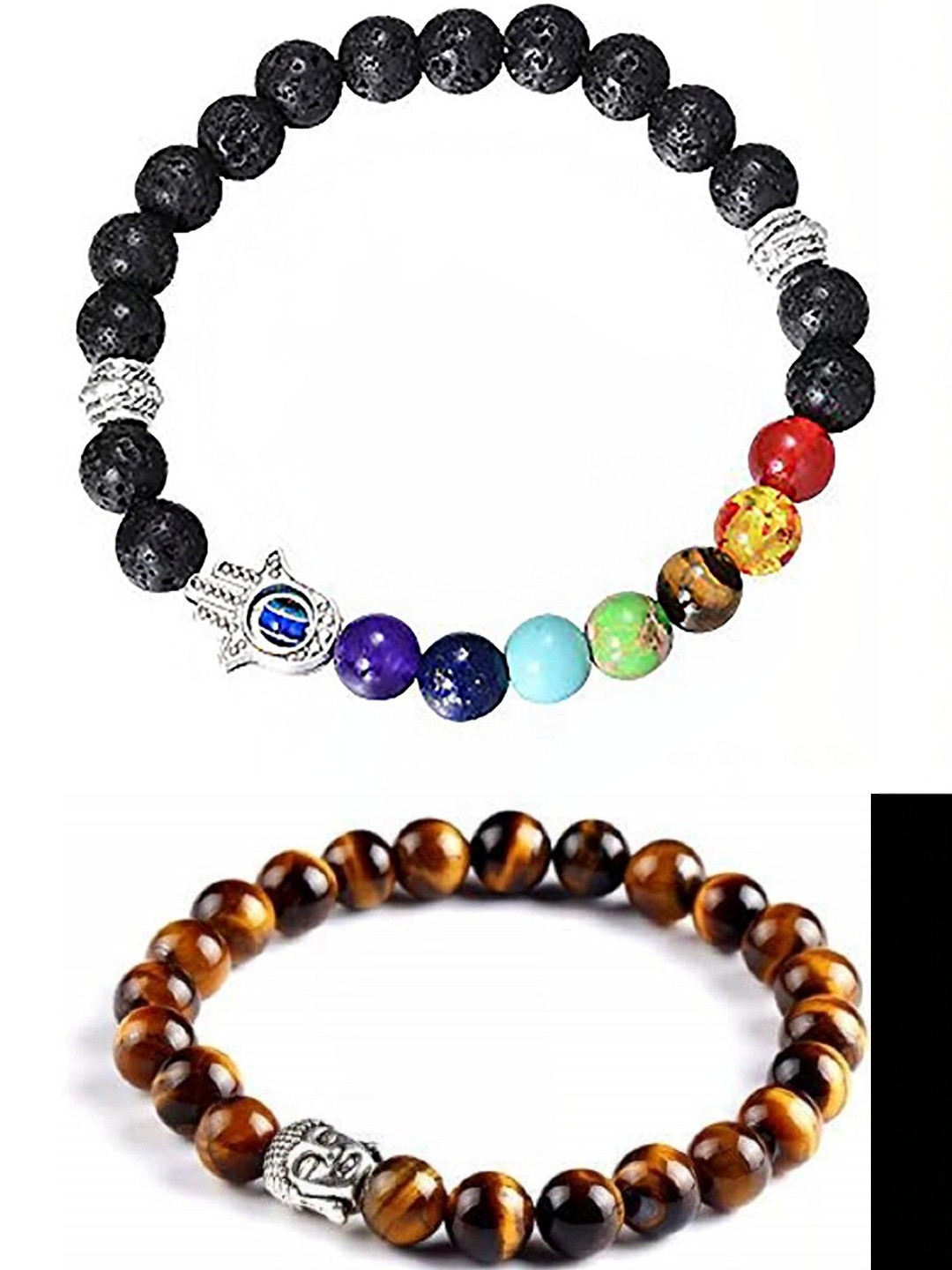 CONTEX MEDIA Set of 2 Artificial Stones Studded & Beaded Elasticated Bracelets