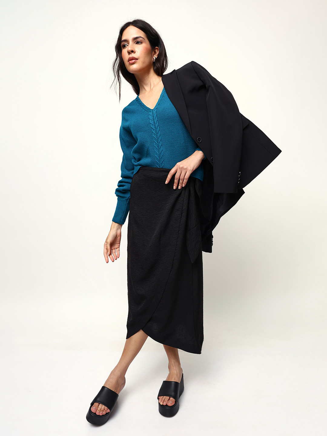 High Star Women Cabel Knit Self Design Pullover Sweaters