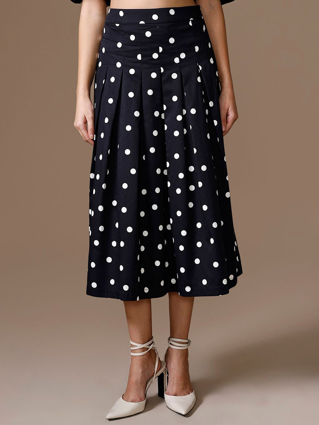 Kazo Women Polka Dots Printed A-Line Pip Midi Skirt