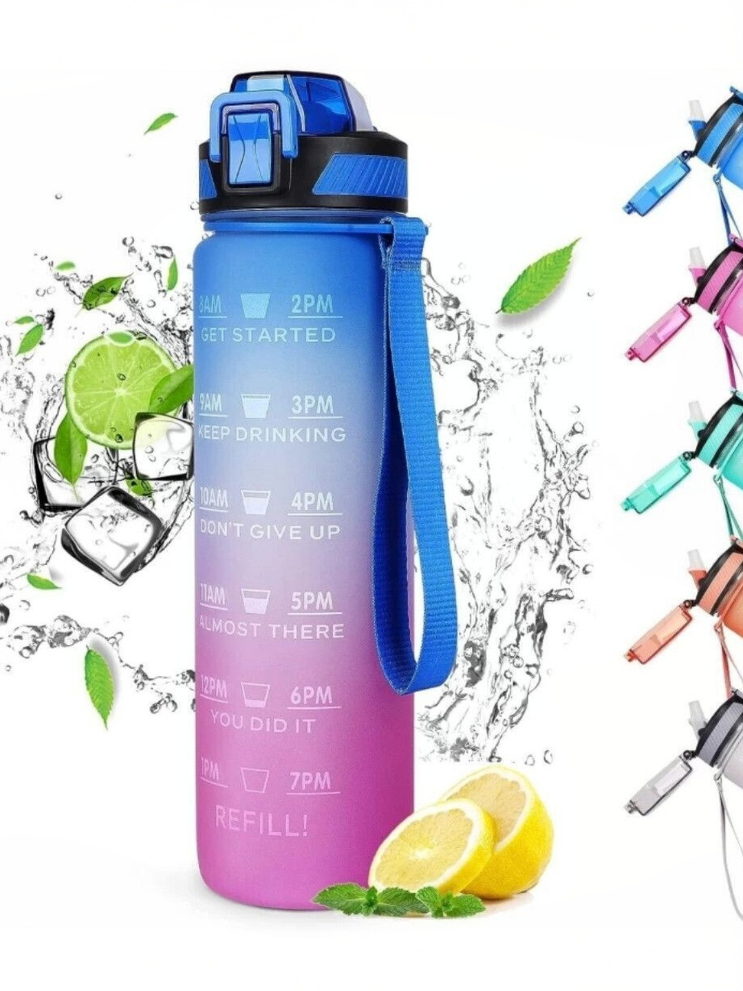 FINIFAB Blue Typography Printed Metal Can Bottle Water Bottle1L