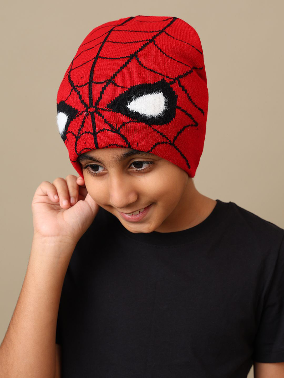 Kids Ville Boys Spiderman Printed Acrylic Beanie