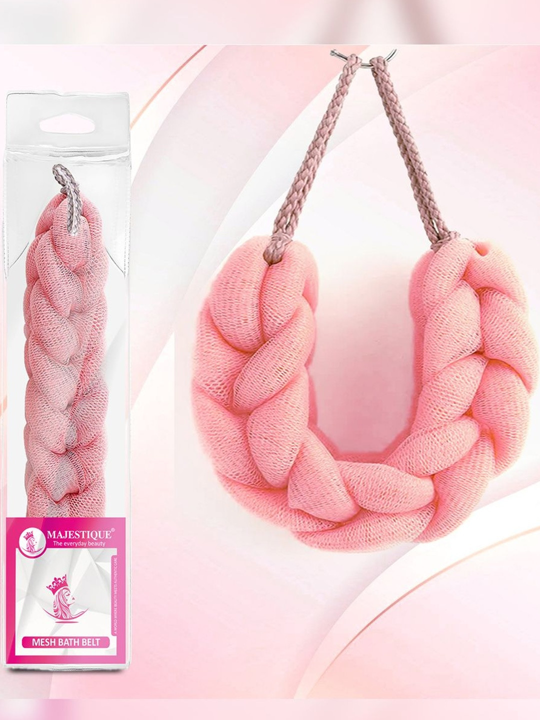 MAJESTIQUE Mesh Bath Belt Gentle Massaging Back Scrubber Body Loofah - Pack of 1