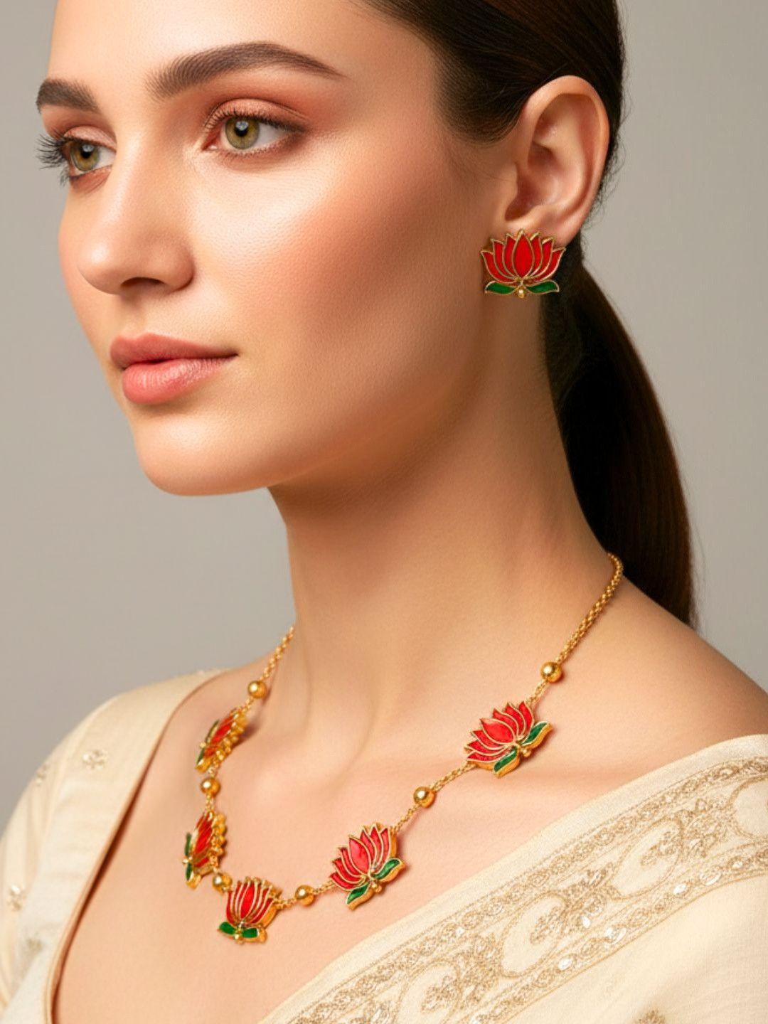 Tipsy closet Gold-Plated Stone Studded and Bedded Jewellery Set