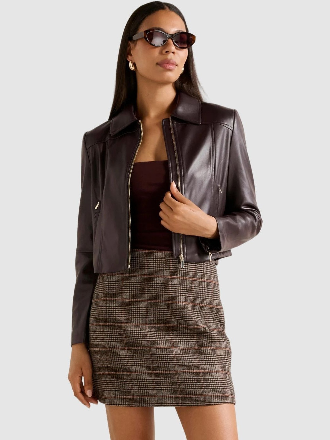 Forever New Women Crop Leather Jacket