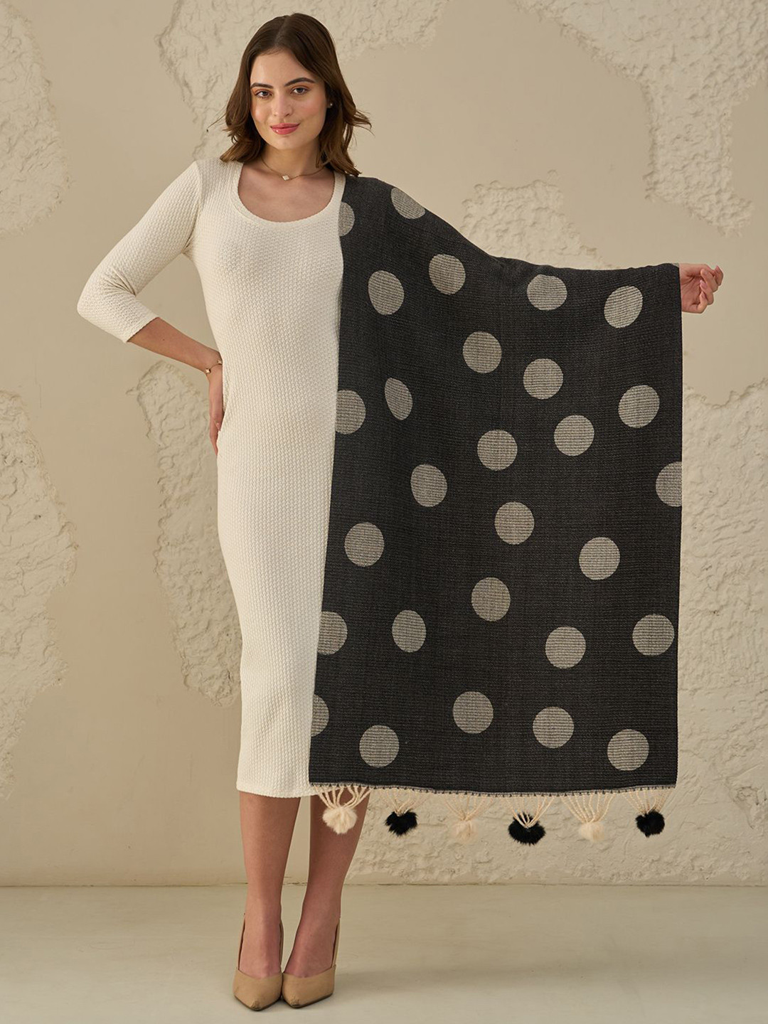 Knitkala Cashmere Woollen Polka Dot Winter Stole