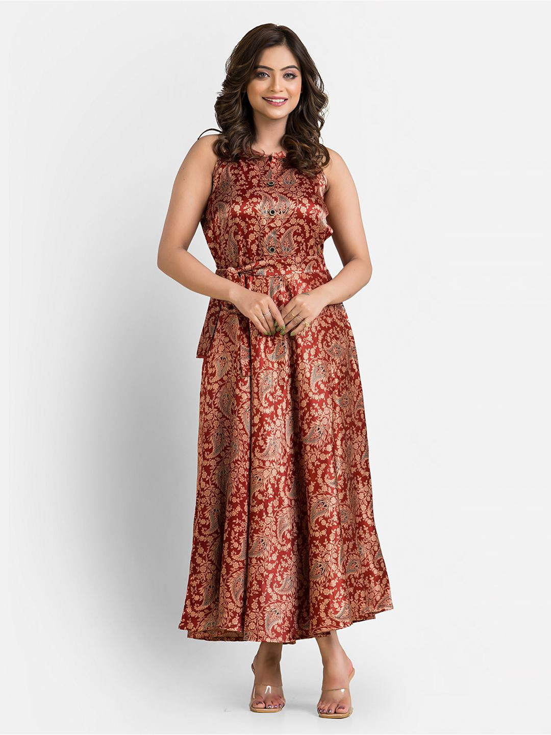 Crazy Needle Print A-Line Midi Dress