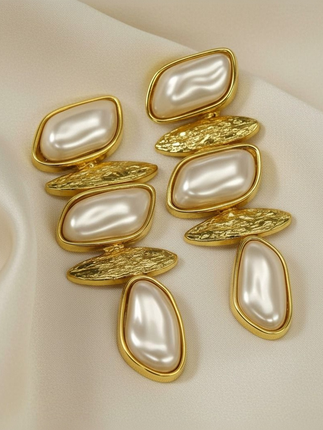 Chic Laddies Gold-Plated Pearls Studded Geometric Shaped Drop Earrings