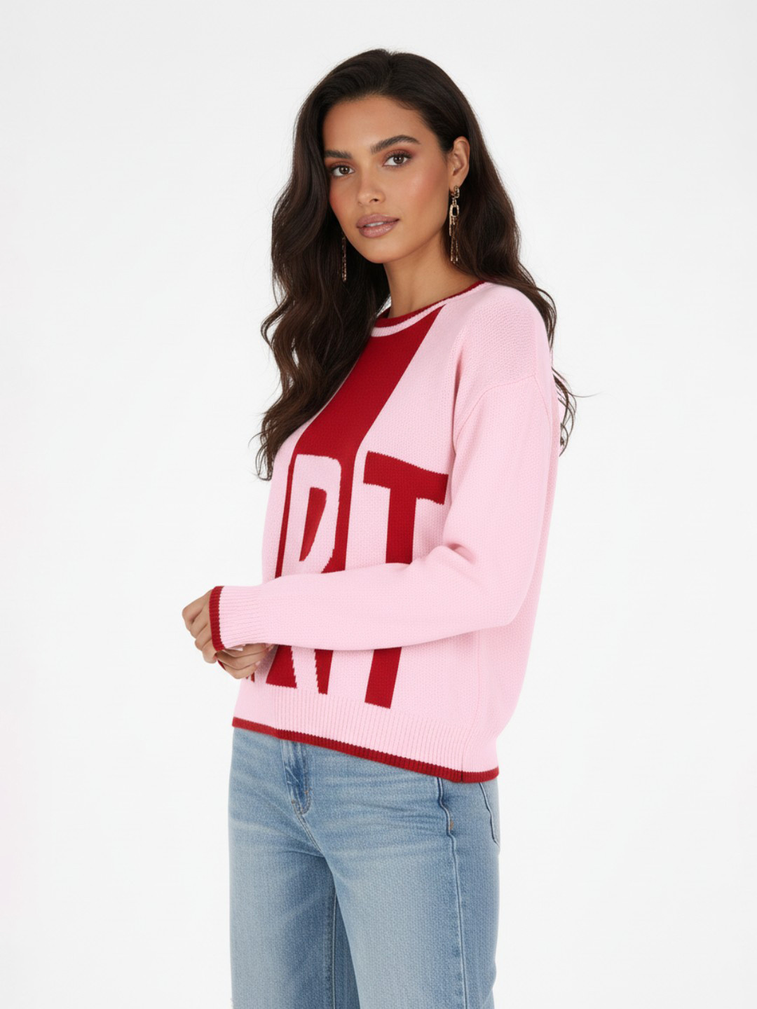 glitchez Self Design Typography Drop-Shoulder Sleeves Oversized Pullover Sweater