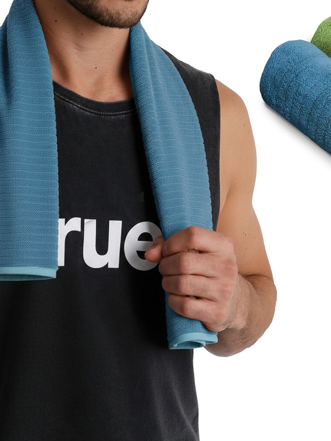 Yellow Weaves Green & Teal 2 Pieces Microfiber Lightweight 300 GSM Towel Set