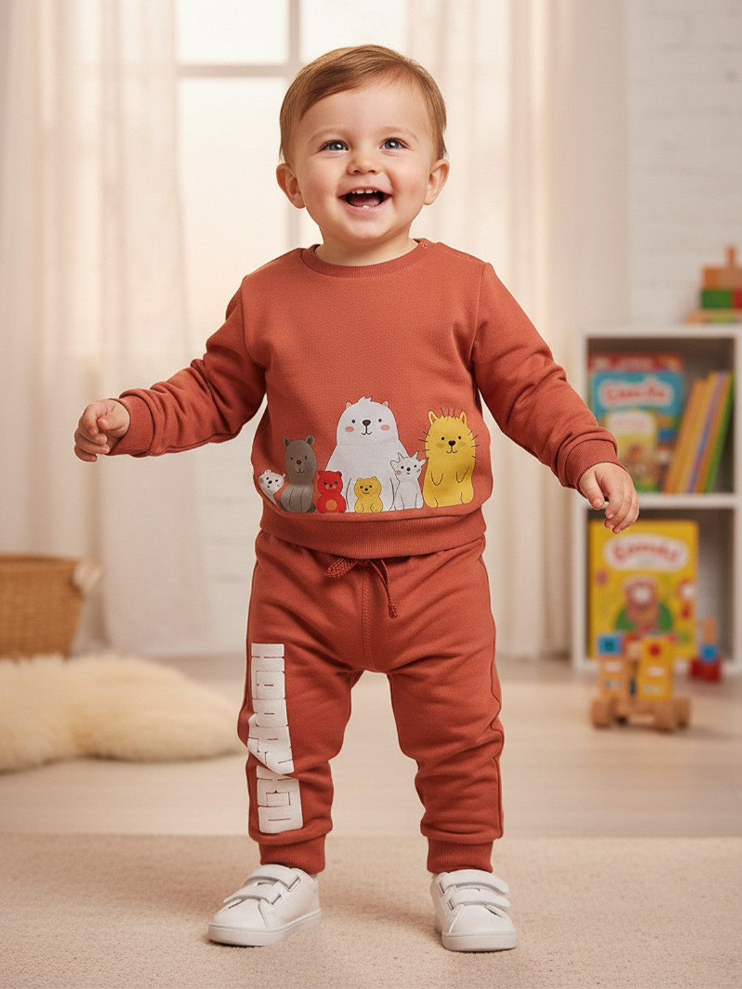 BONTOTS Infant Boys Animal Cartoon Printed Organic Cotton Sweatshirt