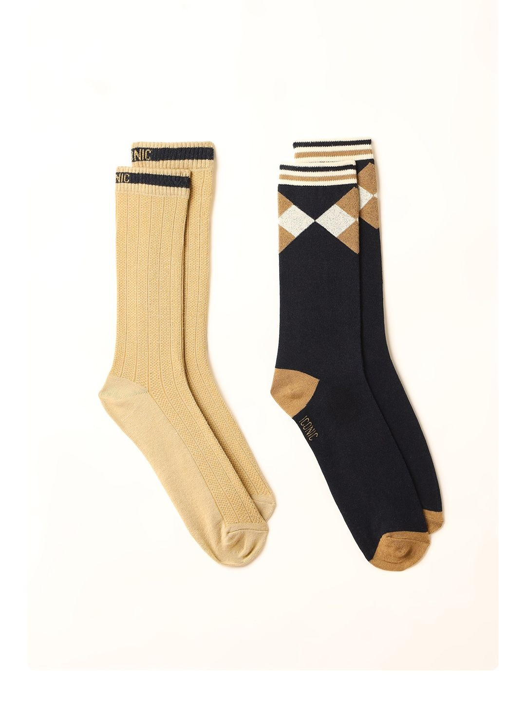 Iconic Men Set Of 2 Knitted Patterned Calf Length Socks