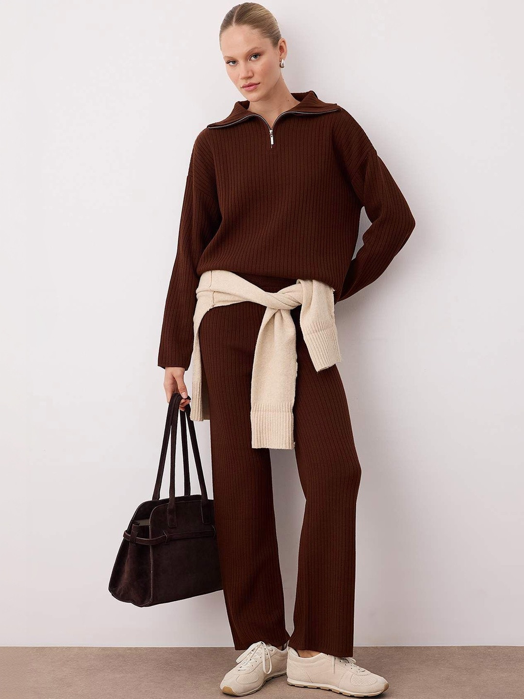 Trendyol Shirt Collar Neck Sweater & Trousers Co-ords
