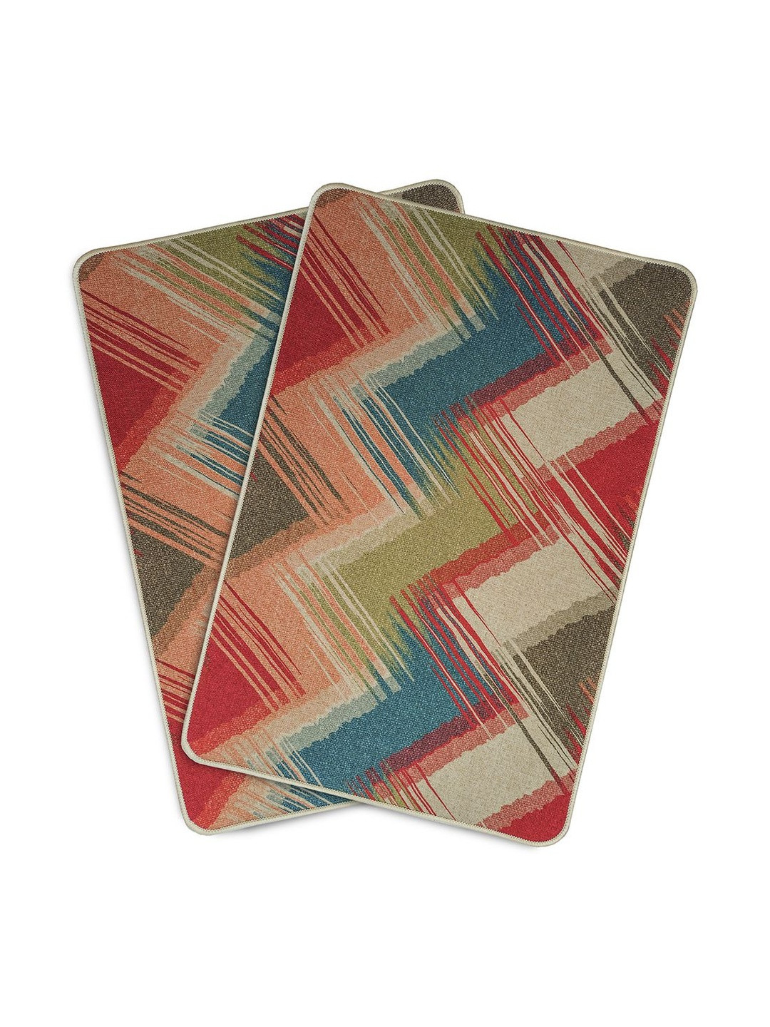 Yellow Weaves Rust-Color & Blue 2 Pcs Printed Anti-Slip Super-Absorbent 300-GSM Bath Rugs