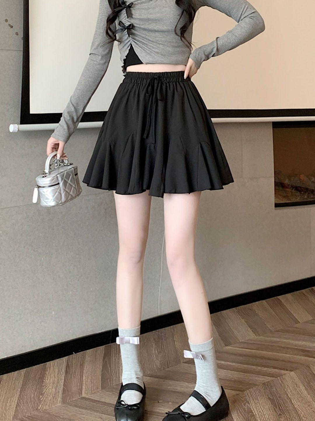 StyleCast Gathered Or Pleated Mini Trendy Flared Skirt