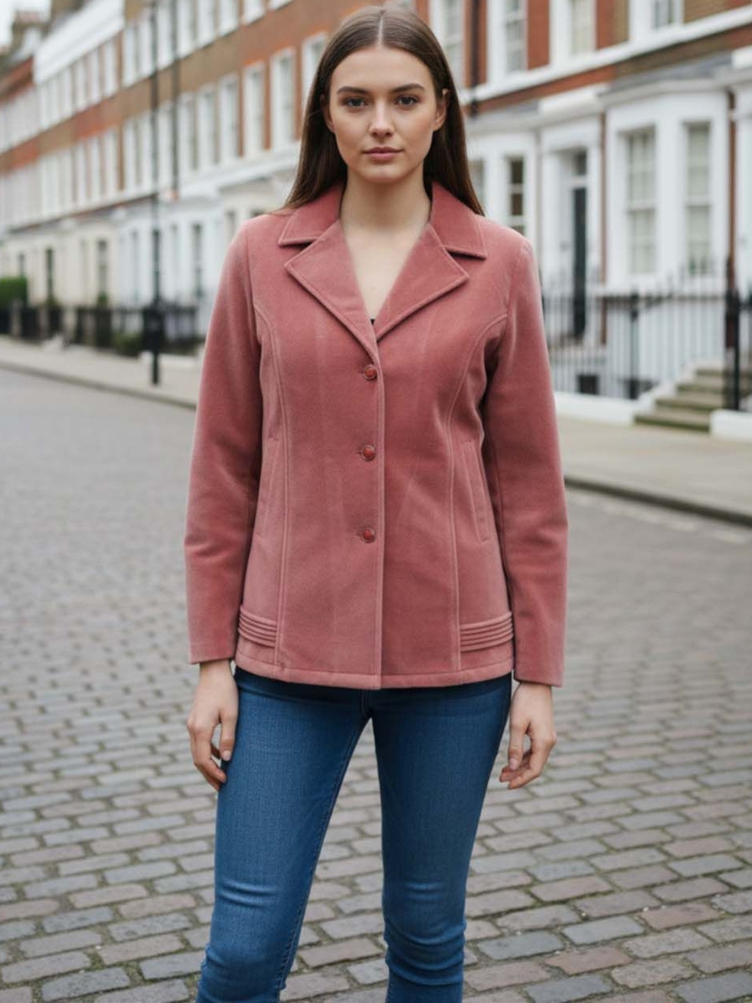 Excent Womens Single-Breasted Notched Lapel Long Sleeves Warm Coat