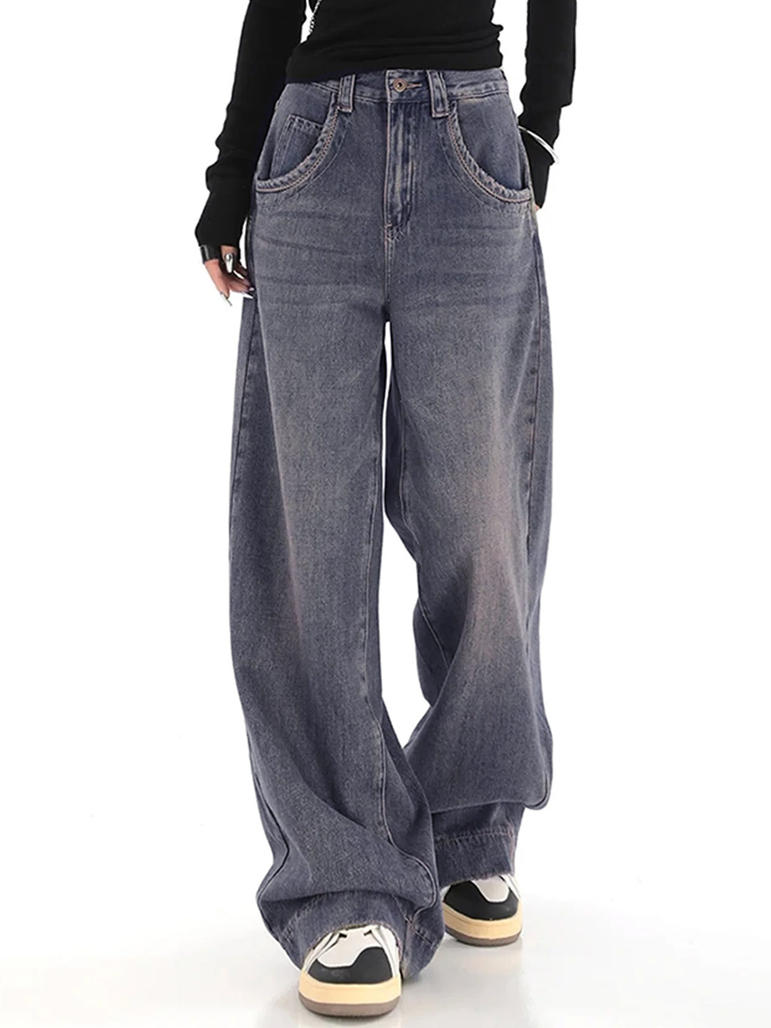 Off Duty India Women Wide Leg Low Distress Heavy Fade Jeans