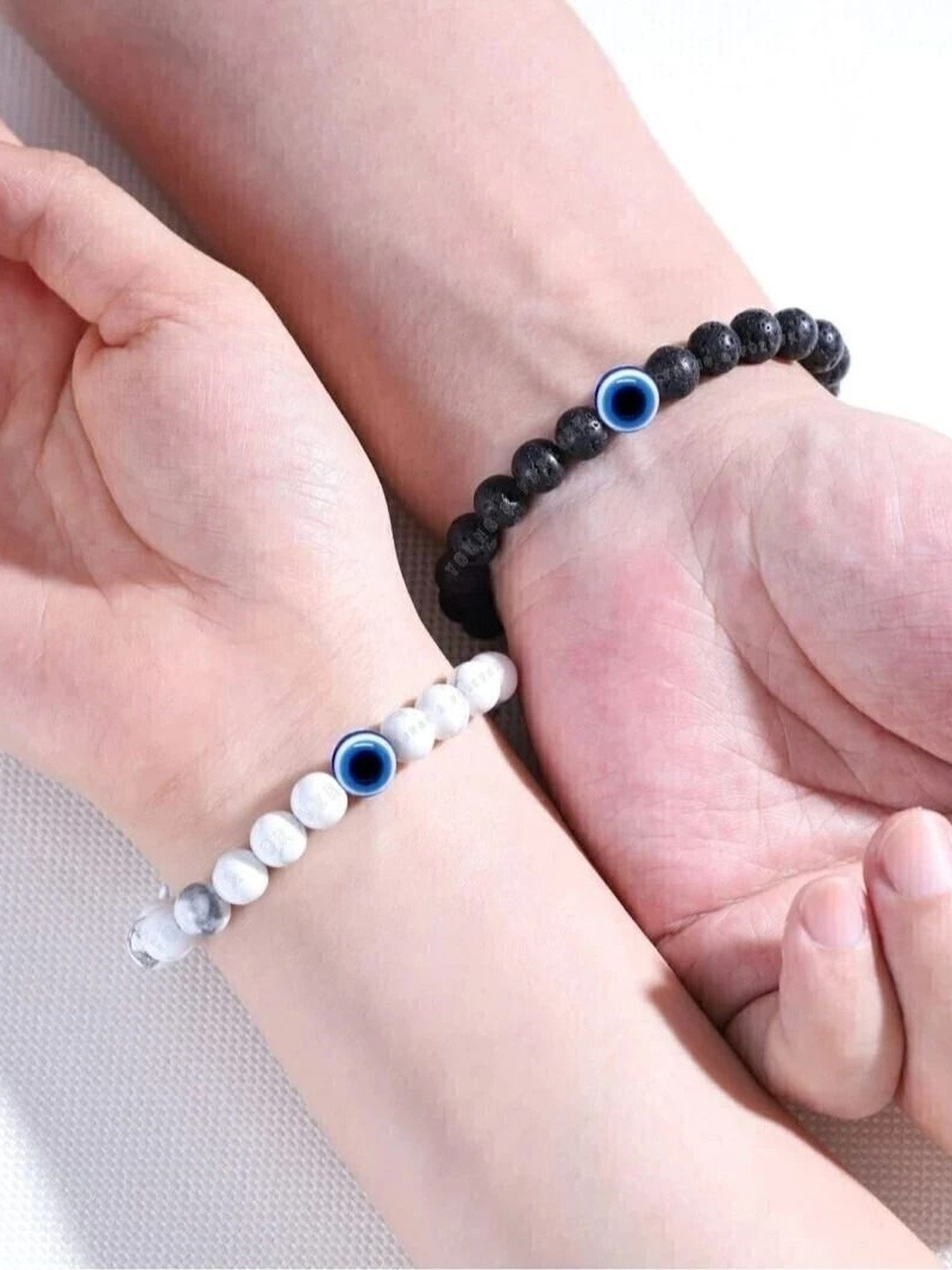 SIAMI Set Of 2 Artificial Beaded Evil Eye Elasticated Bracelets