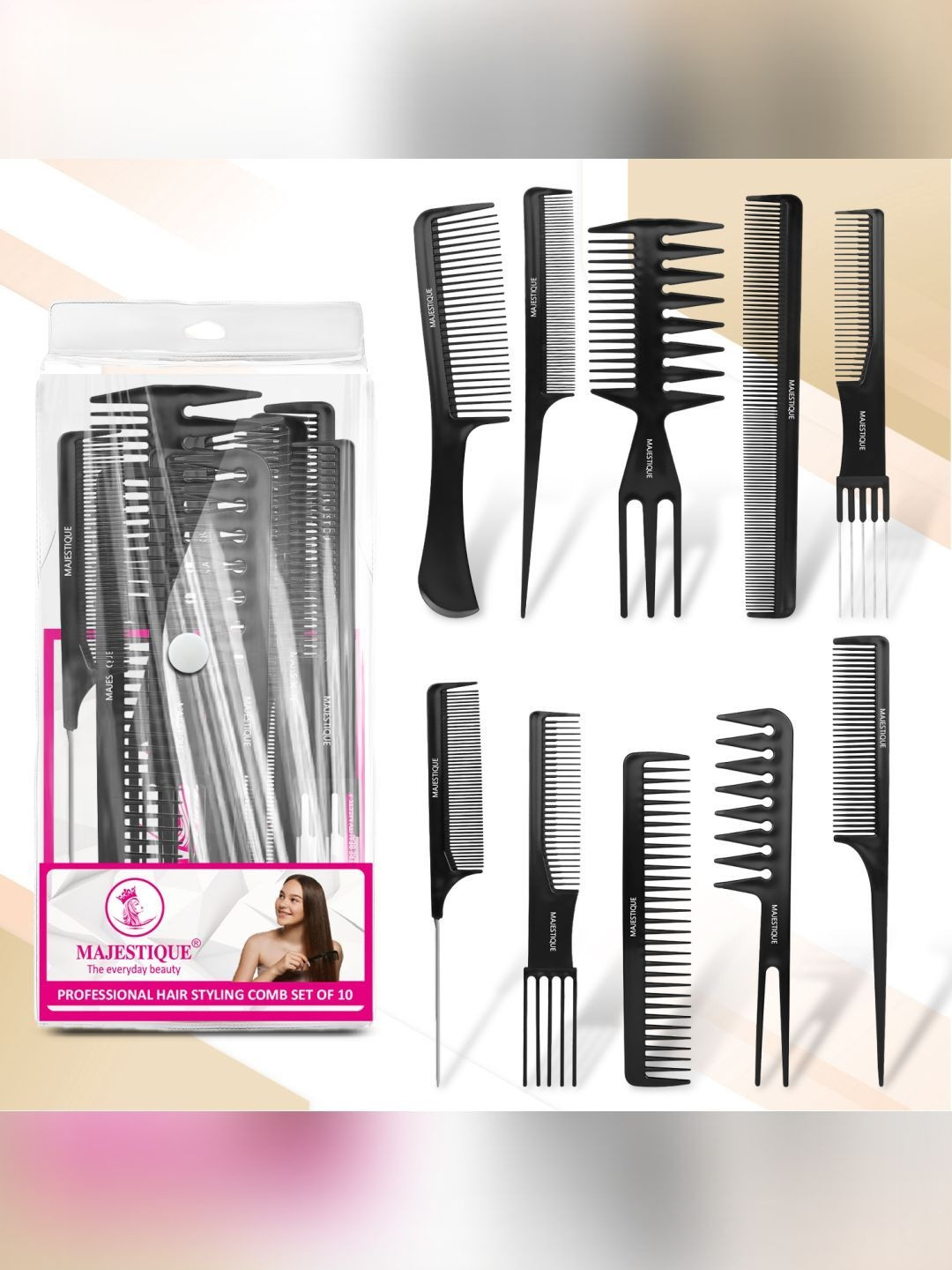 MAJESTIQUE Set Of 10 Professional Hair Styling Combs