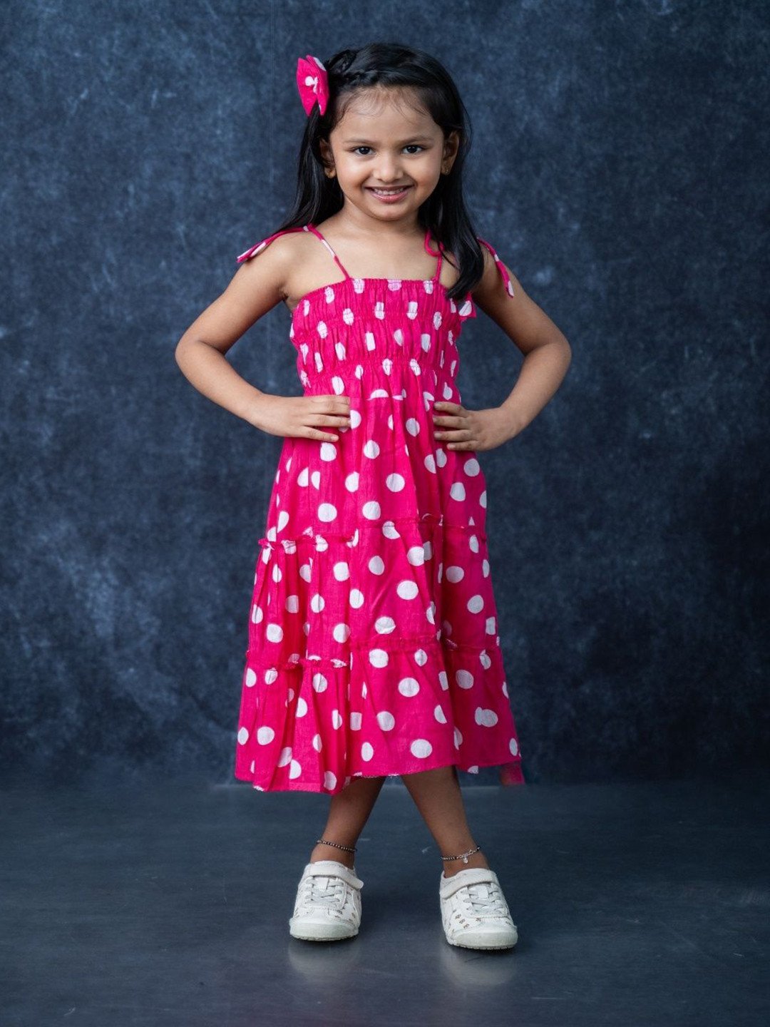 Mini Maana Polka Dot Print Fringed Fit & Flare Midi Dress