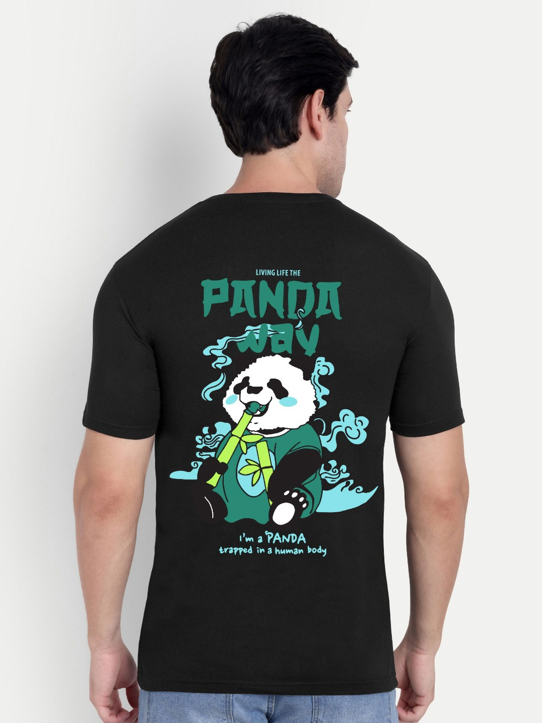 BENNY BROOKS Eating Panda Graphic Printed Round Neck Cotton Casual T-shirt
