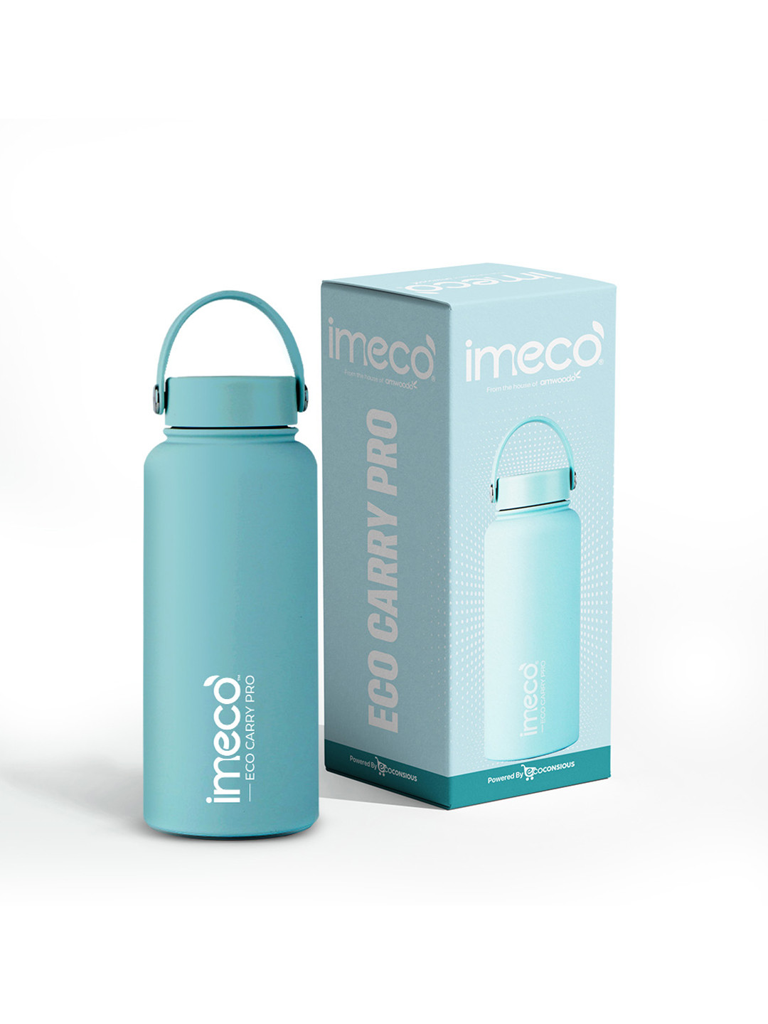 IMECO Sea Green Stainless Steel Brand Logo Fridge Safe Matte Finish Water Bottle-1 L