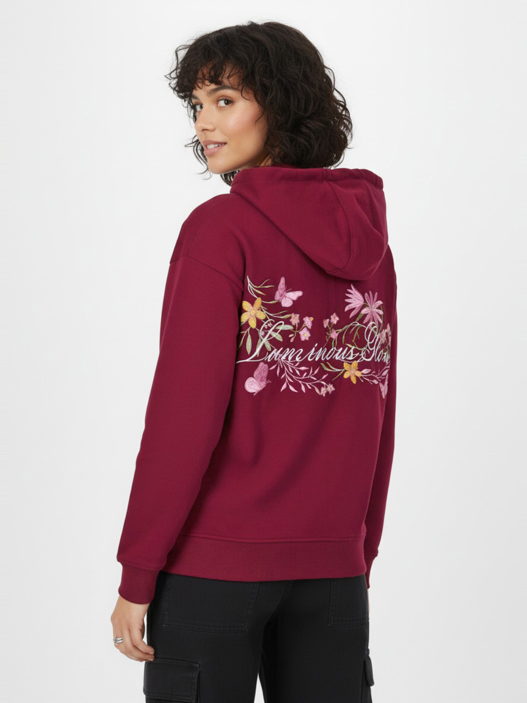 glitchez Floral Embroidered Hooded Pullover