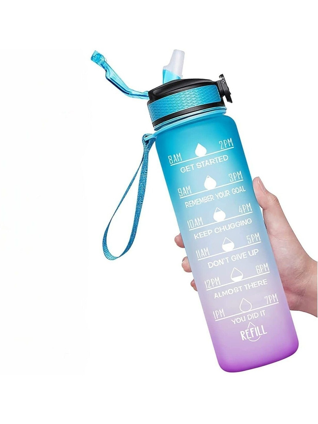 FINIFAB Blue Typography Printed Metal Can Bottle Water Bottle1L