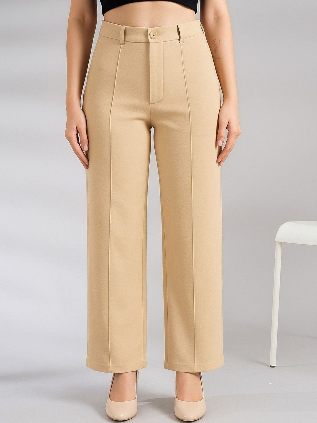 Naida Women Loose Fit Mid-Rise Wide Leg Formal Trousers