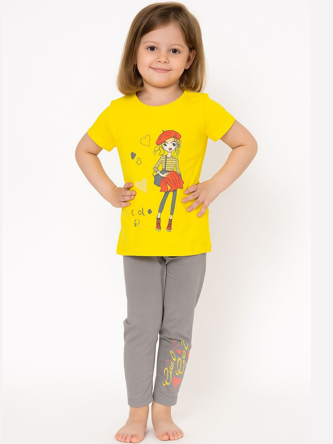 KIDDIEKISSES Girls Printed T-shirt with Trousers