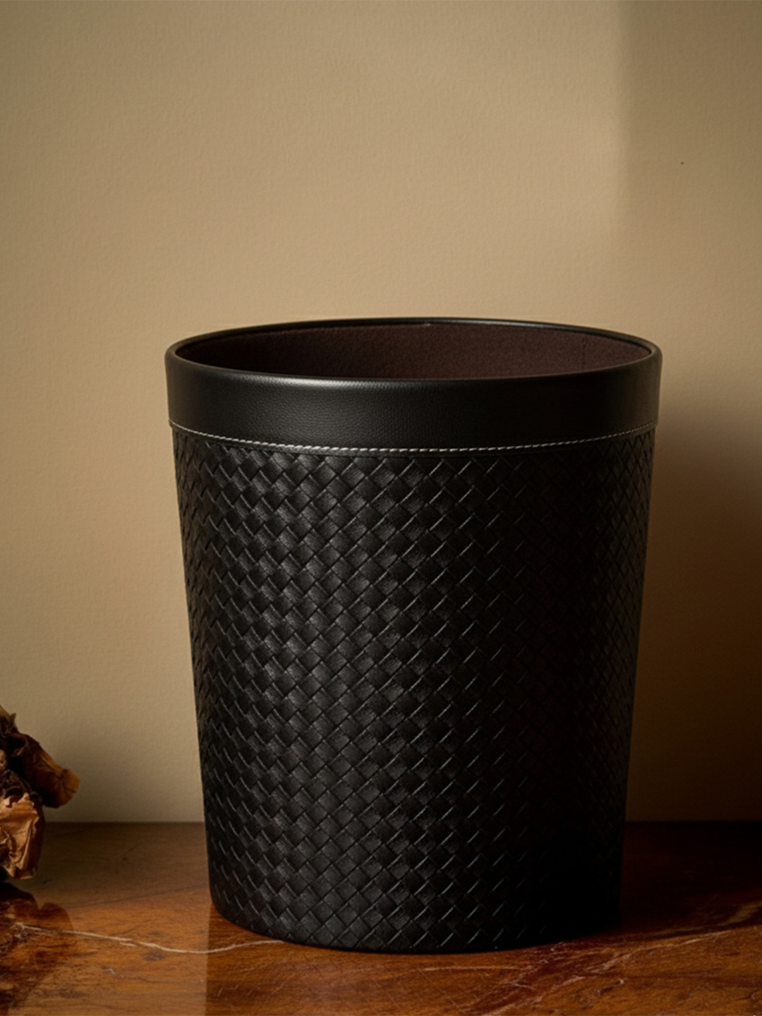 AARVI DECOR STUDIO Black Faux Leather Textured Bin