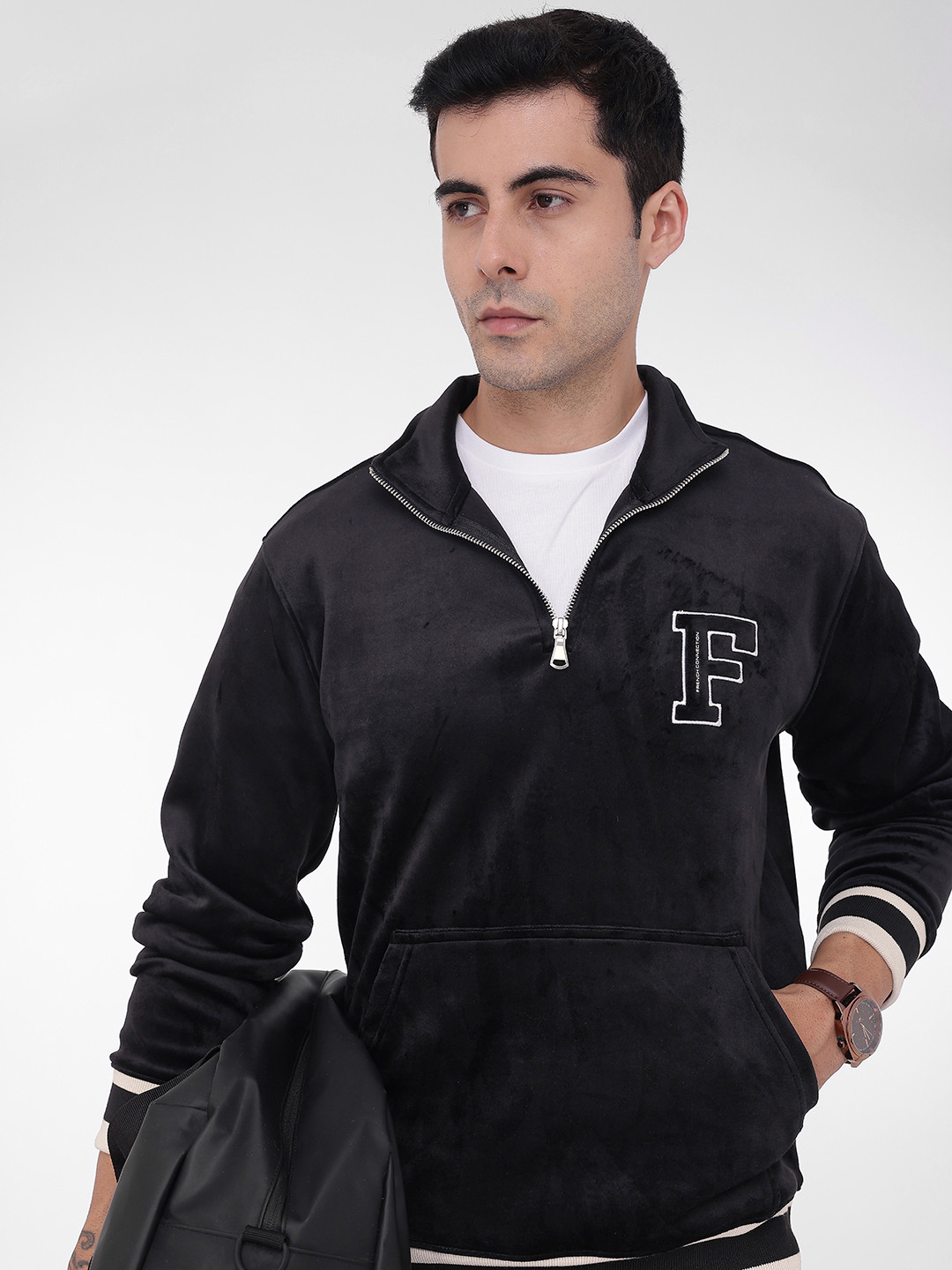 French Connection Embroidered Mock Collar Sweatshirt