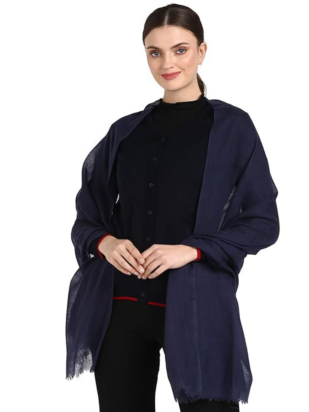 ESSENTIELE Women Extra Fine Wool Stole With Frayed Border