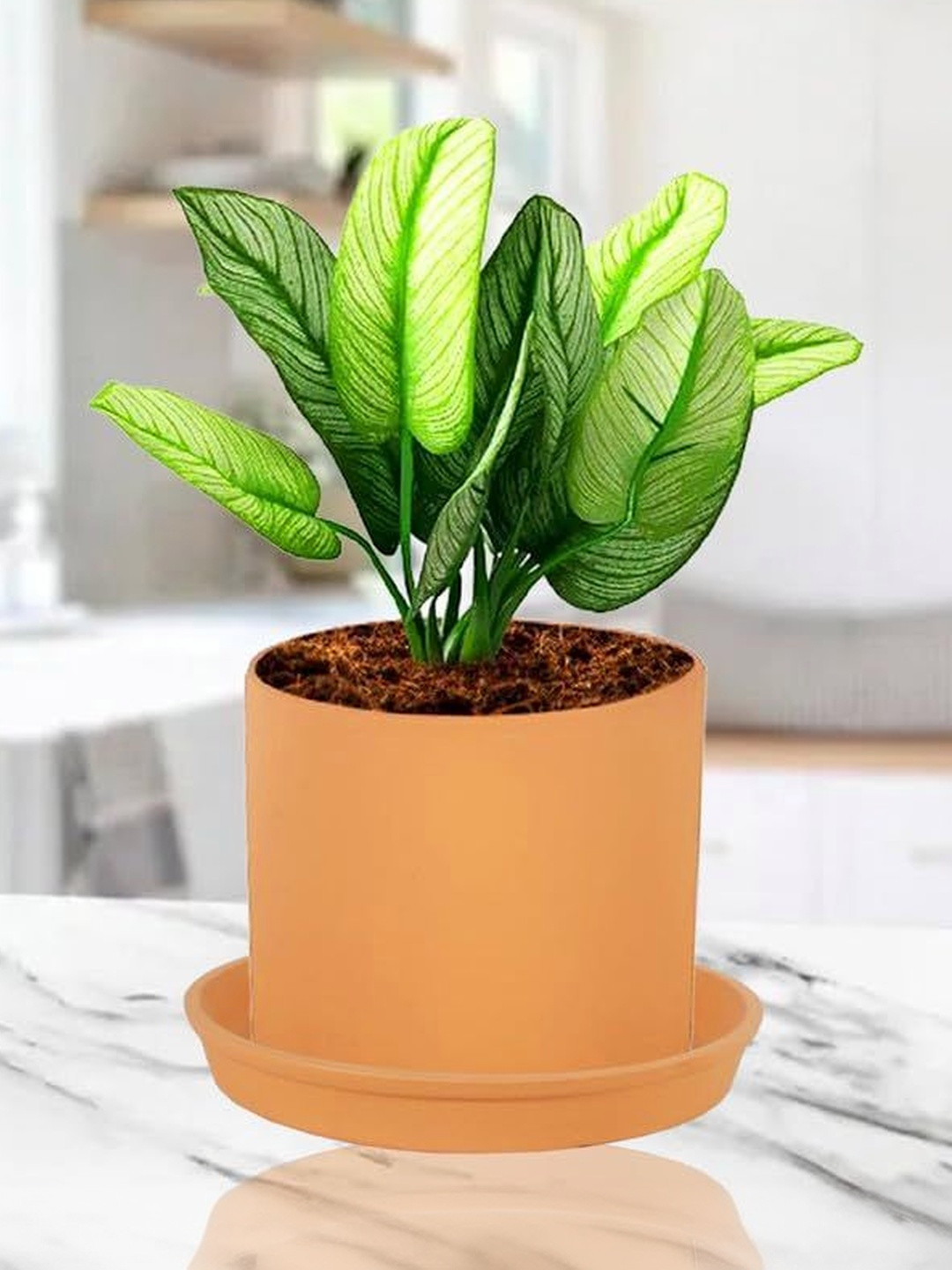 LASAKI Sara Brown Ceramic Handmade Planter With Plate