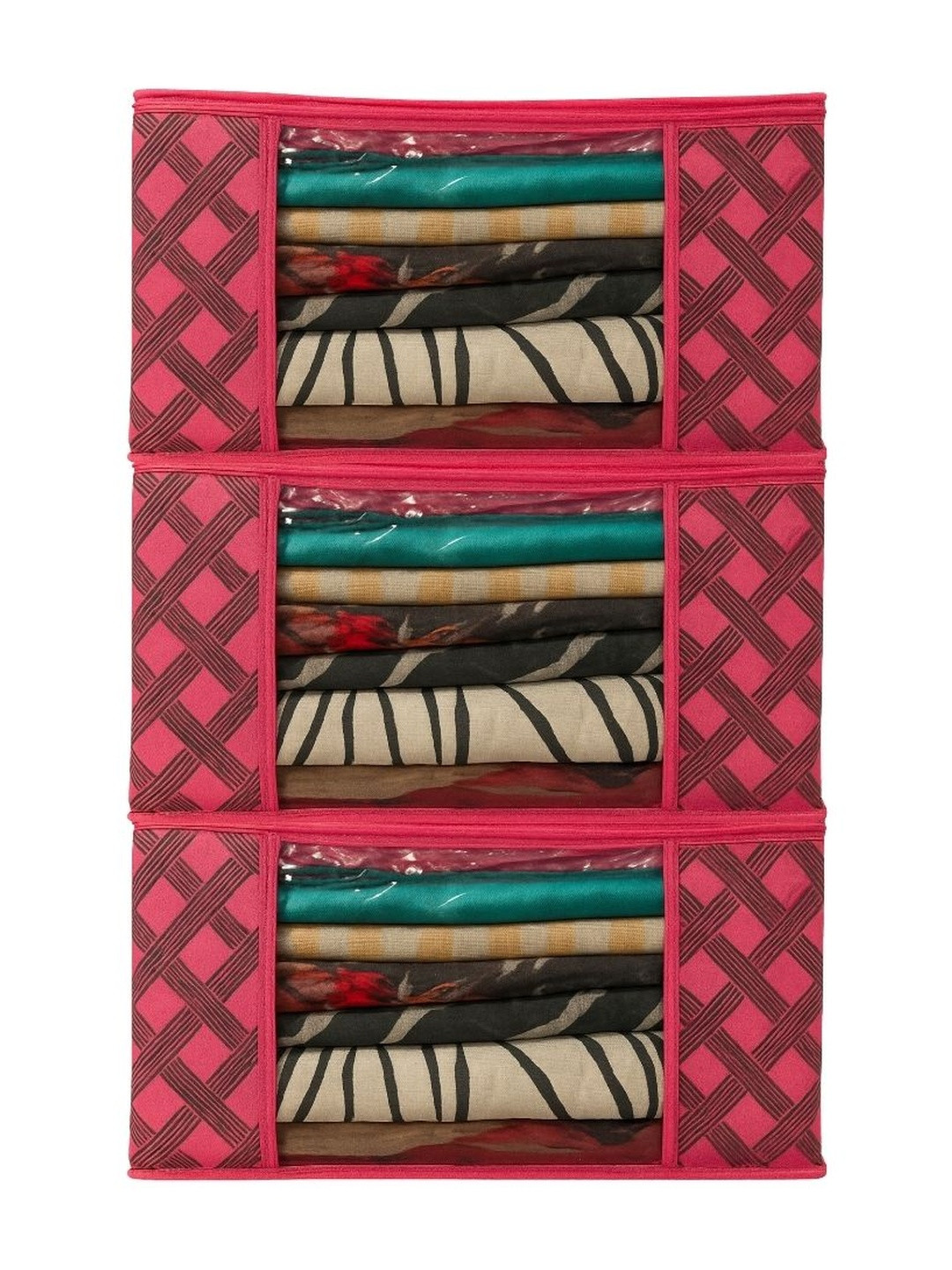 INNWYN Red Floral Printed 3 Pieces Crack Resistant Wardrobe Multi-Utility Organisers