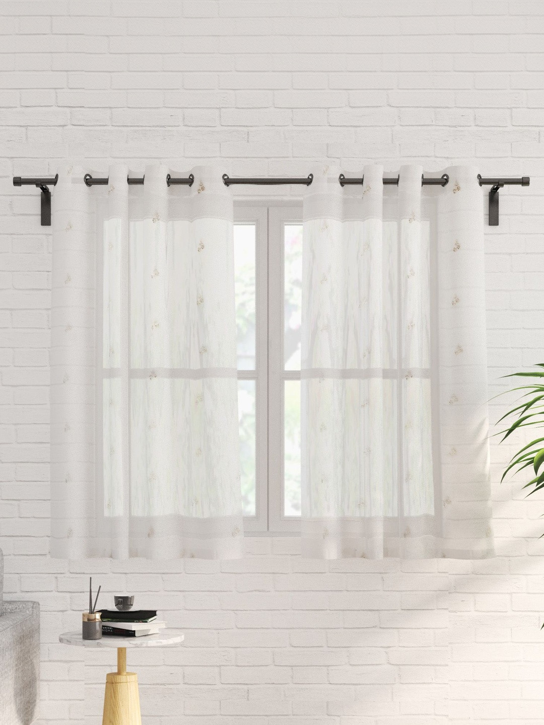Home Centre Glimmer Luxe Adreine Off White Embroidered Breathable 2 Pieces Window Curtains